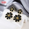 Wholesale Black Enamel Flower Drop Earrings for Evening Wear | Factory Direct Statement Jewelry