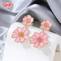 Wholesale Pink Enamel Flower Drop Earrings for Bridal Gifting | Manufacturer Romantic Jewelry Supply