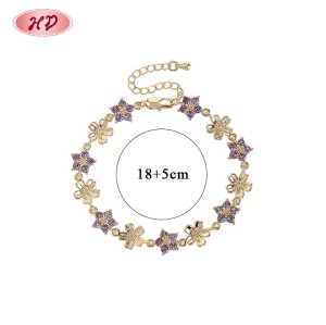 Fábrica Directa Brazalete Floral CZ Púrpura | Tennis Bañado Oro 18K