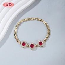 Brazalete Sol CZ Rojo Romántico para Mujer | Latón Bañado Oro 18K Mayorista
