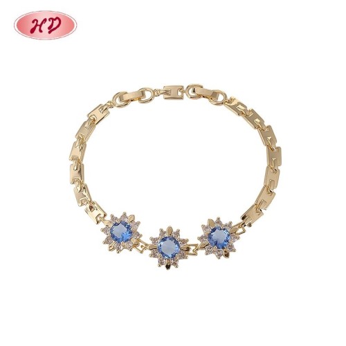 Brazalete Eslabón Floral CZ Azul Elegante | Bañado Oro 18K Mayorista