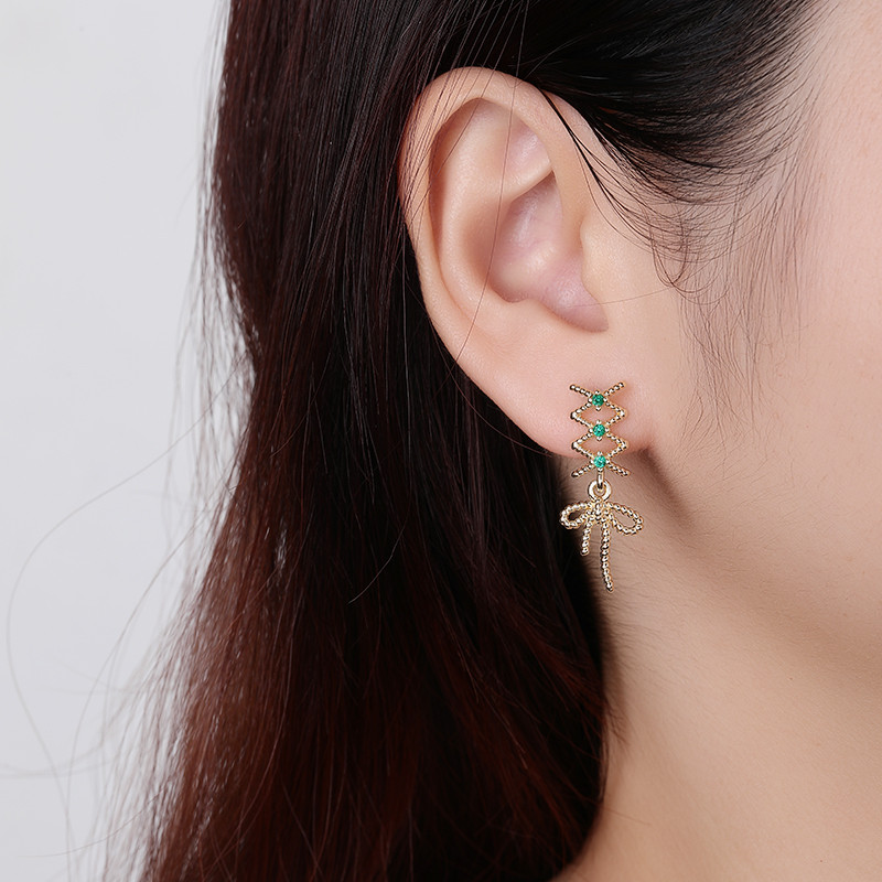 Vintage Twisted Wire Bow Dangle Earrings CZ