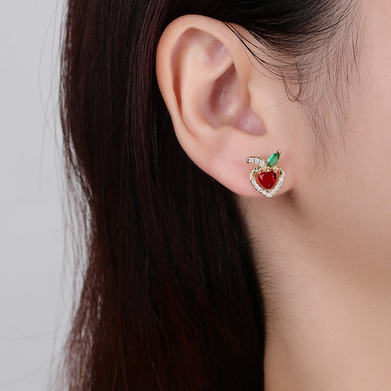 Fashion Fruit Earrings with Red Zircon