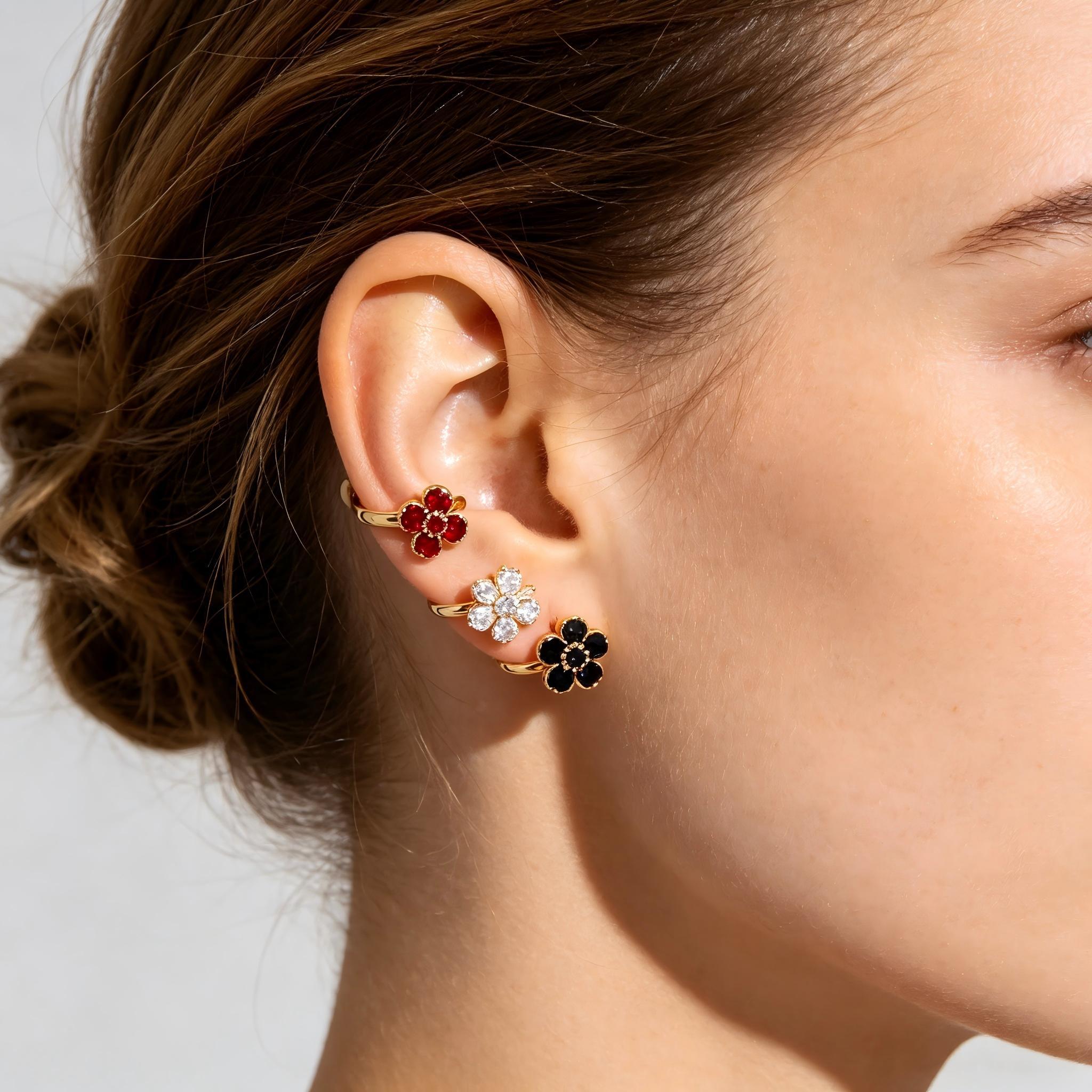 Clip Earrings Black Zircon 18K Gold Plated