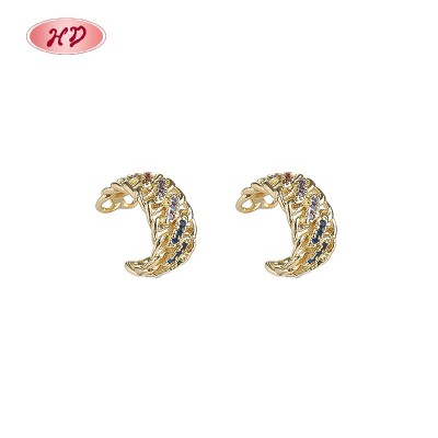 18K Gold Plated Brass Clip On Earrings Multicolor Zircon | Jewelry Wholesale for Women | Wedding and Birthday Jewelry
