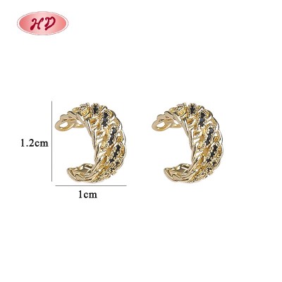 18K Gold Plated Brass Clip On Earrings Black AAA CZ Feather Wing Non Pierced Wholesale for Women