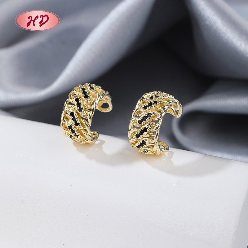 Black CZ feather wing clip on earrings product detail