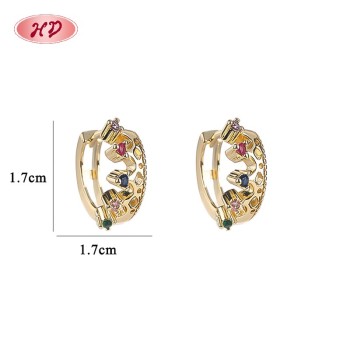 18K Gold Plated Brass Huggie Earrings for Ladies | Multicolor AAA CZ Crown Design | Jewelry Wholesale for Gifts