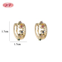 18K Gold Plated Brass Huggie Earrings Multicolor AAA CZ Crown Design Hinged Hoop Wholesale for Women