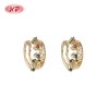 18K Gold Plated Brass Huggie Earrings Multicolor AAA CZ Crown Design Hinged Hoop Wholesale for Women