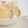 18K Gold Plated Brass Huggie Earrings Multicolor AAA CZ Crown Design Hinged Hoop Wholesale for Women