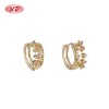 18K Gold Plated Brass Huggie Earrings Pink AAA CZ Crown Design Hinged Hoop Wholesale for Women
