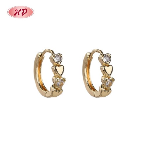 Heart Huggie Earrings AAA CZ Multi-Color | Factory Direct 18K Gold Plated Wholesale Jewelry