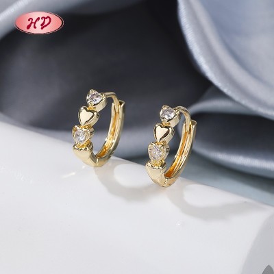 Heart Huggie Earrings AAA CZ Multi-Color | Factory Direct 18K Gold Plated Wholesale Jewelry