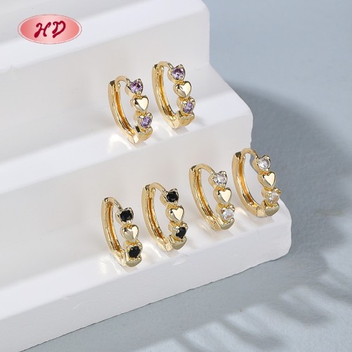 Heart Huggie Earrings AAA CZ Multi-Color | Factory Direct 18K Gold Plated Wholesale Jewelry