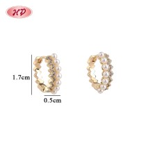 Clear CZ & Pearl Geometric Huggie Earrings | Wholesale 18K Gold Plated Scalloped Hoops