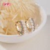 Clear CZ & Pearl Geometric Huggie Earrings | Wholesale 18K Gold Plated Scalloped Hoops