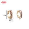 Pearl & Purple CZ Geometric Huggie Earrings | Wholesale 18K Gold Plated Birthstone Hoops
