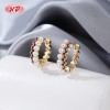 Pearl & Purple CZ Geometric Huggie Earrings | Wholesale 18K Gold Plated Birthstone Hoops