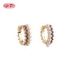 Pearl & Purple CZ Geometric Huggie Earrings | Wholesale 18K Gold Plated Birthstone Hoops