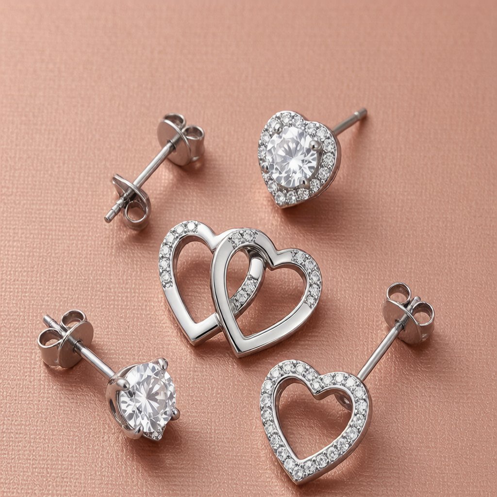 Silver heart earrings collection