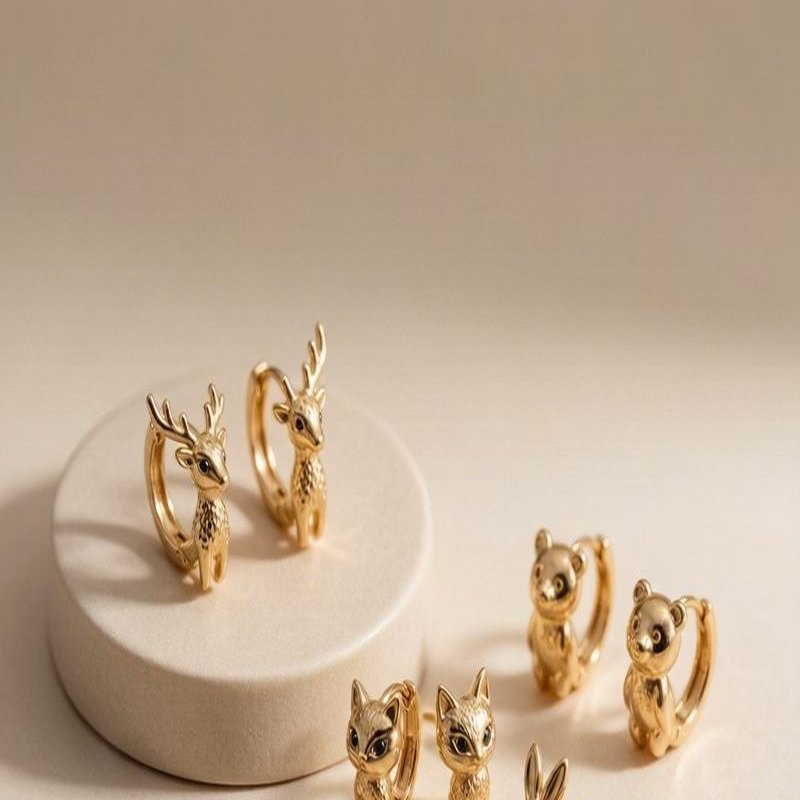 Animal motif hoop earrings display