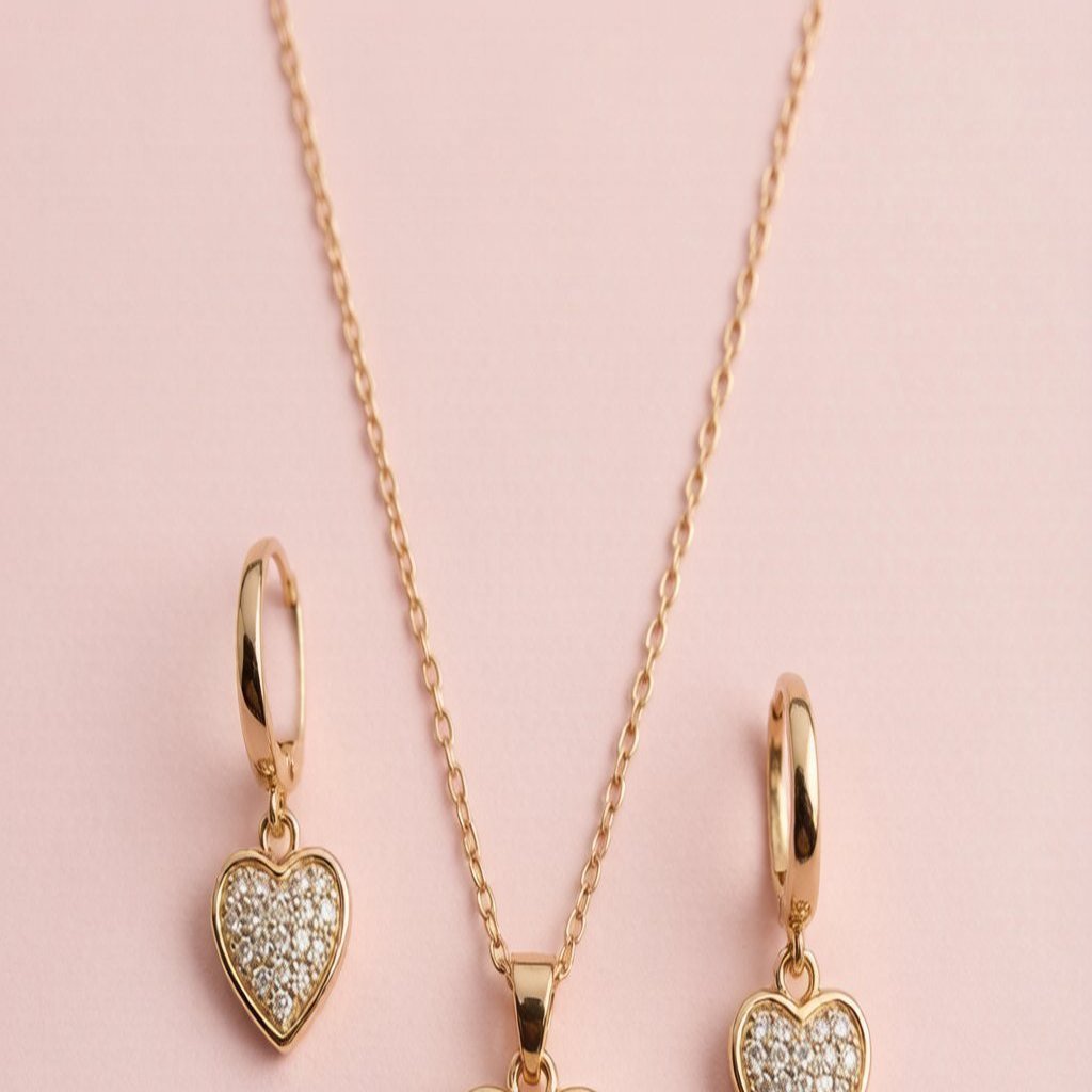 Heart pendant set with huggies