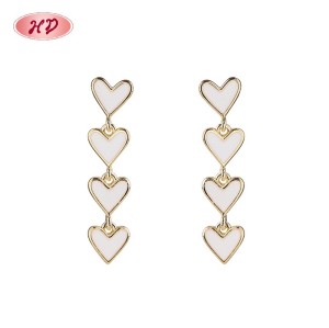 Wholesale White Enamel 4-Tier Heart Drop Dangle Earrings 18K Gold Plated Jewelry