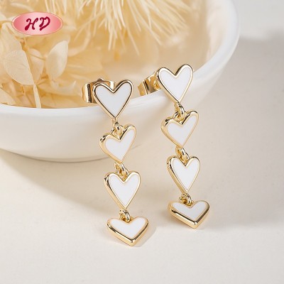 18K Gold Plated Black Enamel 4-Tier Heart Drop Dangle Earrings Manufacturer Direct
