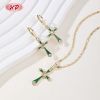 Vintage-Kreuz Schmuck-Set Mehrfarben-Emaille Zirkonia 18K-Goldbeschichtet Messing Factory Supply