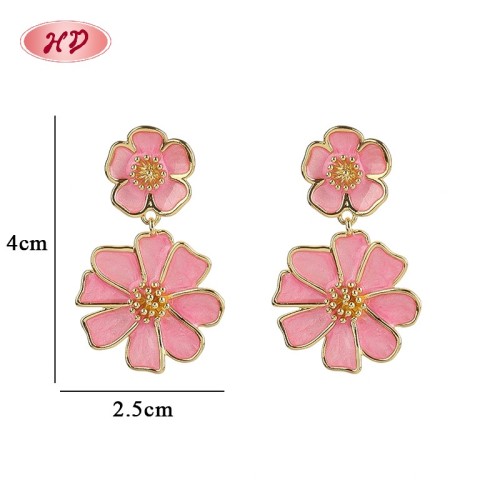 Wholesale Black Enamel Flower Drop Earrings for Evening Wear | Factory Direct Statement Jewelry | Wholesale Flower Earrings