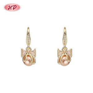 Gros Bow Knot Pink Perle Drop Huggie Boucles d’oreilles pour Bridal Gifting | Fabricant Romantic CZ Bijoux