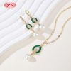 Großhandel Natur-Blatt Schmuck-Set Grüne Emaille & Perle 18K-Goldbeschichtet Messing Exporteur