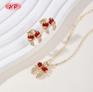 Juego de Joyería Clásico con Lazo y CZ Multicolor | Latón Chapado en Oro 18K al por Mayor