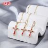 Lieferant Elegantes Kreuz-Schmuck-Set Grüne Emaille Zirkonia 18K-Goldbeschichtet Messing Bulk Großhandel