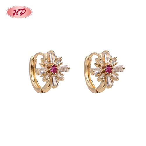 Slim Hinged Huggie Hoop Earrings from Gold-Tone Brass Factory, Set with AAA Zirconia