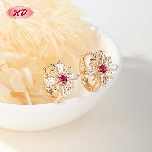 Slim Hinged Huggie Hoop Earrings from Gold-Tone Brass Factory, Set with AAA Zirconia