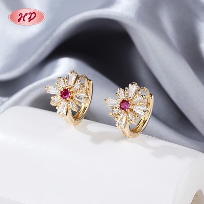 Slim Hinged Huggie Hoop Earrings from Gold-Tone Brass Factory, Set with AAA Zirconia