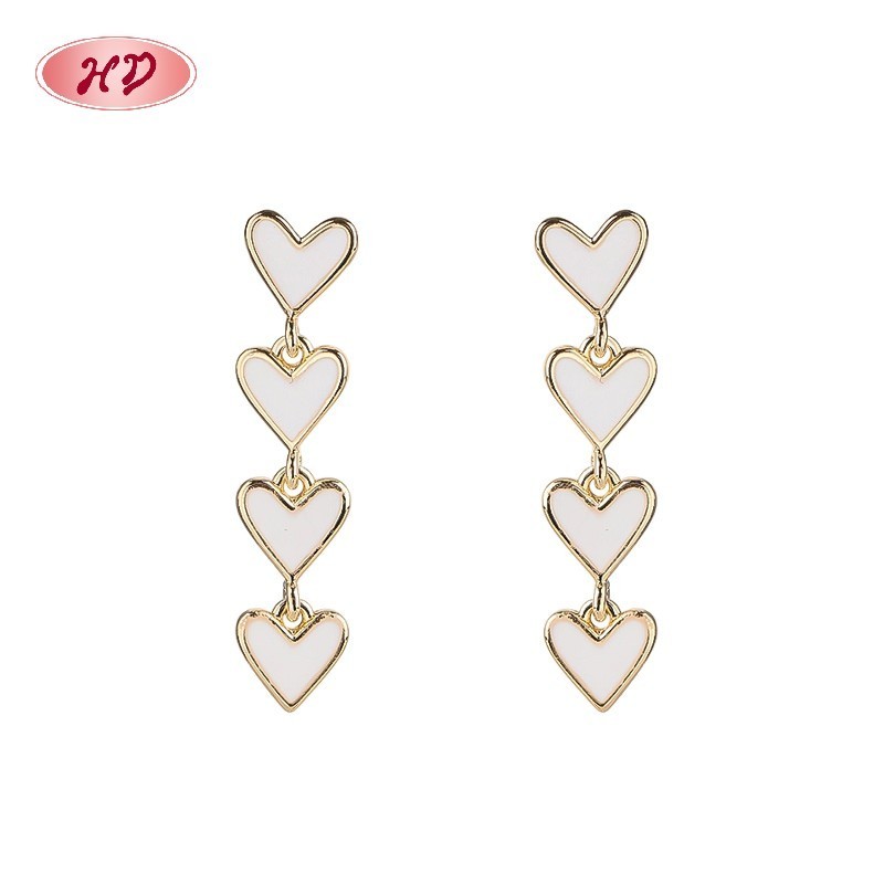 Mayoreo aretes colgantes corazón 4 niveles esmalte blanco | Joyería chapada en oro 18k