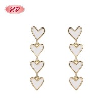 Mayoreo aretes colgantes corazón 4 niveles esmalte blanco | Joyería chapada en oro 18k