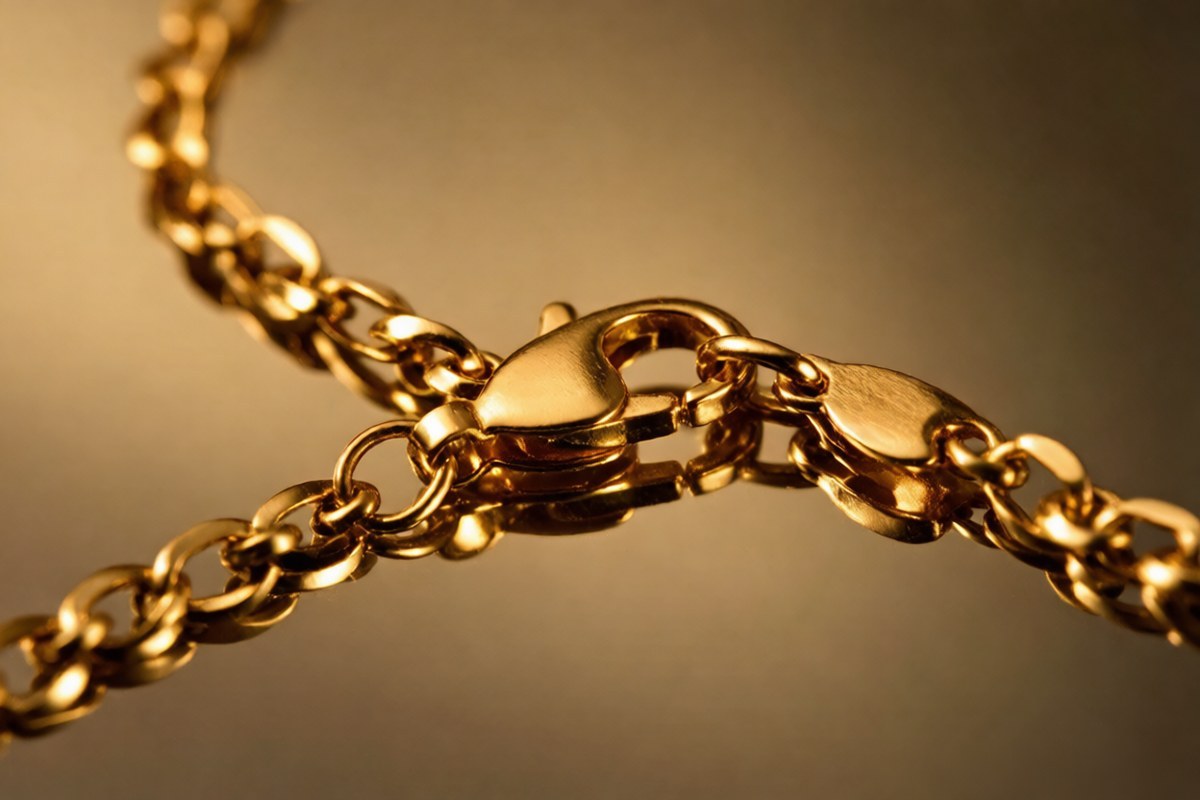 Macro detail of 18K gold plating quality on premium fashion jewelry