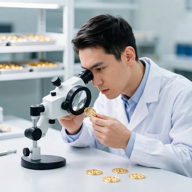 Quality control technician inspecting jewelry under magnification