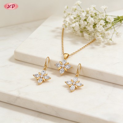 Refined Necklace & Earring Jewelry Set | 18K Gold Plated AAA CZ, Boutique Wholesaler