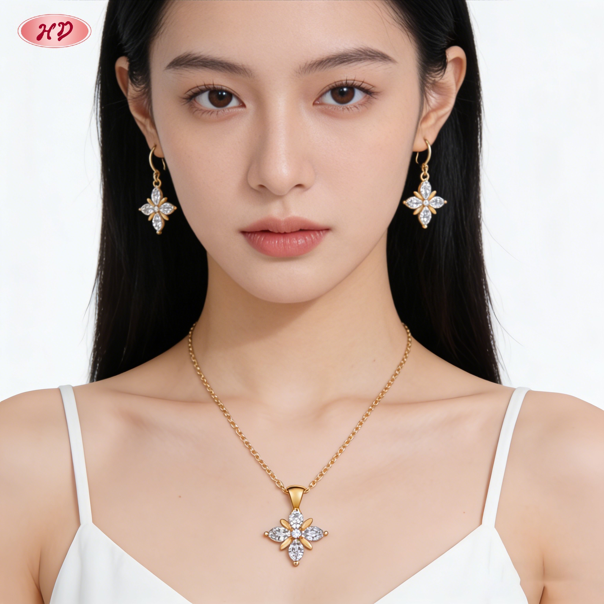 Matching gold plated earrings from the refined jewelry set for wholesale buyers