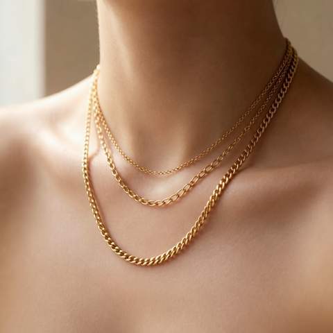 Layered 18K gold plated necklace worn elegantly
