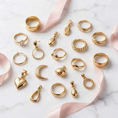 Close-up of 18K gold plated jewelry detail and finish