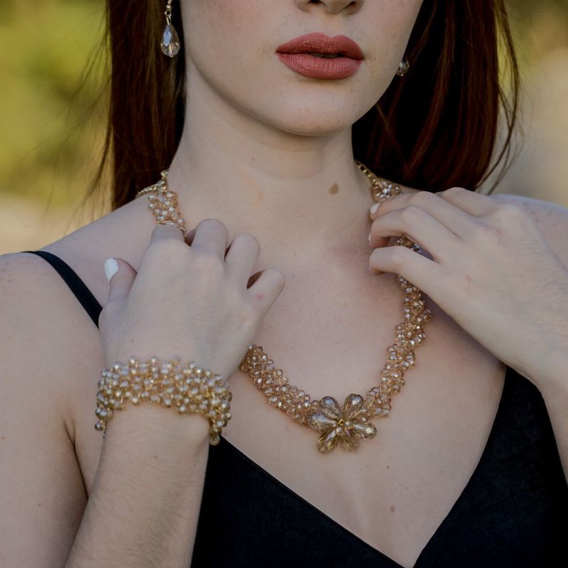 Gold plated cubic zirconia jewelry arranged for gentle care