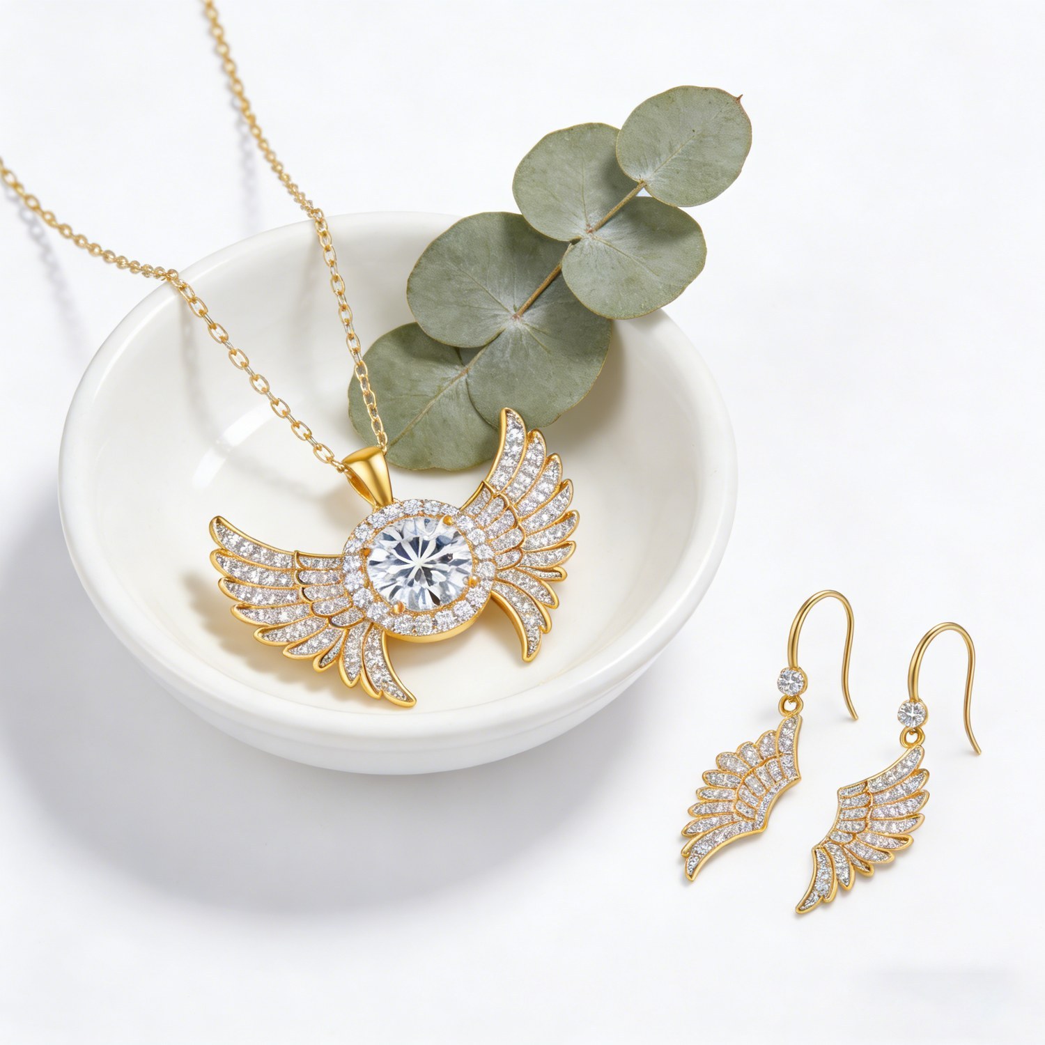 Gold plated brass jewelry set side view