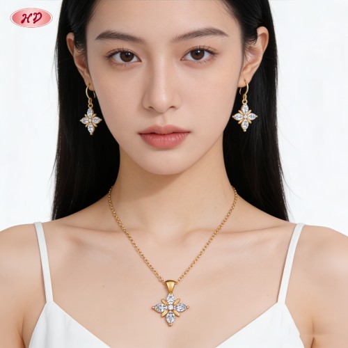 Juego refinado de collar y pendientes | Latón bañado en oro 18k AAA, mayorista boutique