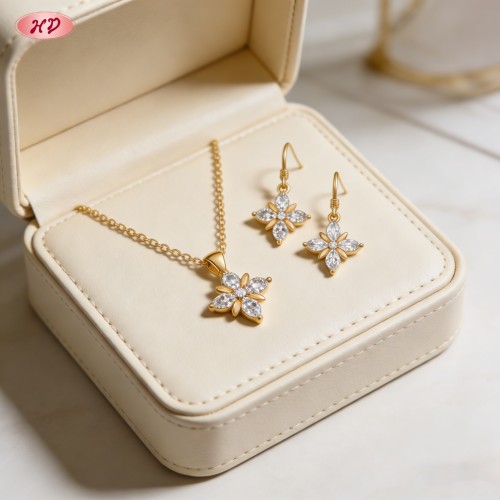 Juego refinado de collar y pendientes | Latón bañado en oro 18k AAA, mayorista boutique
